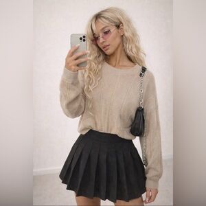 VTG International Waters Tan Cable Knit Sweater - Old Money / Grandpacore - M